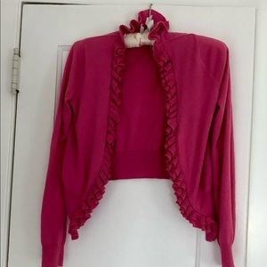 Pretty pink cropped ruffled cardigan